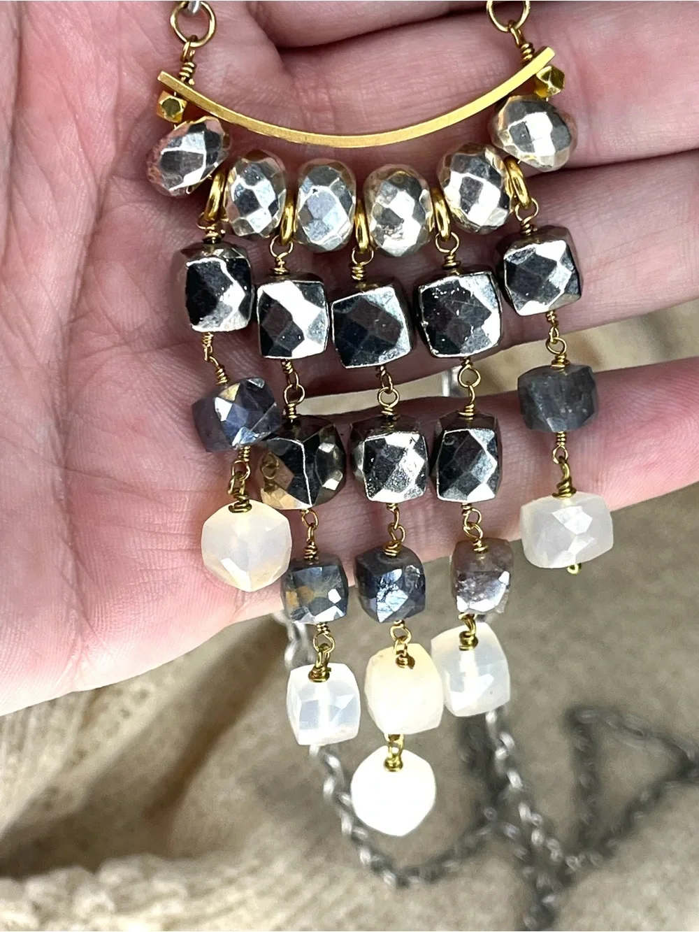 Catherine Page 31” Silver Tone Link Necklace with Waterfall Pendant